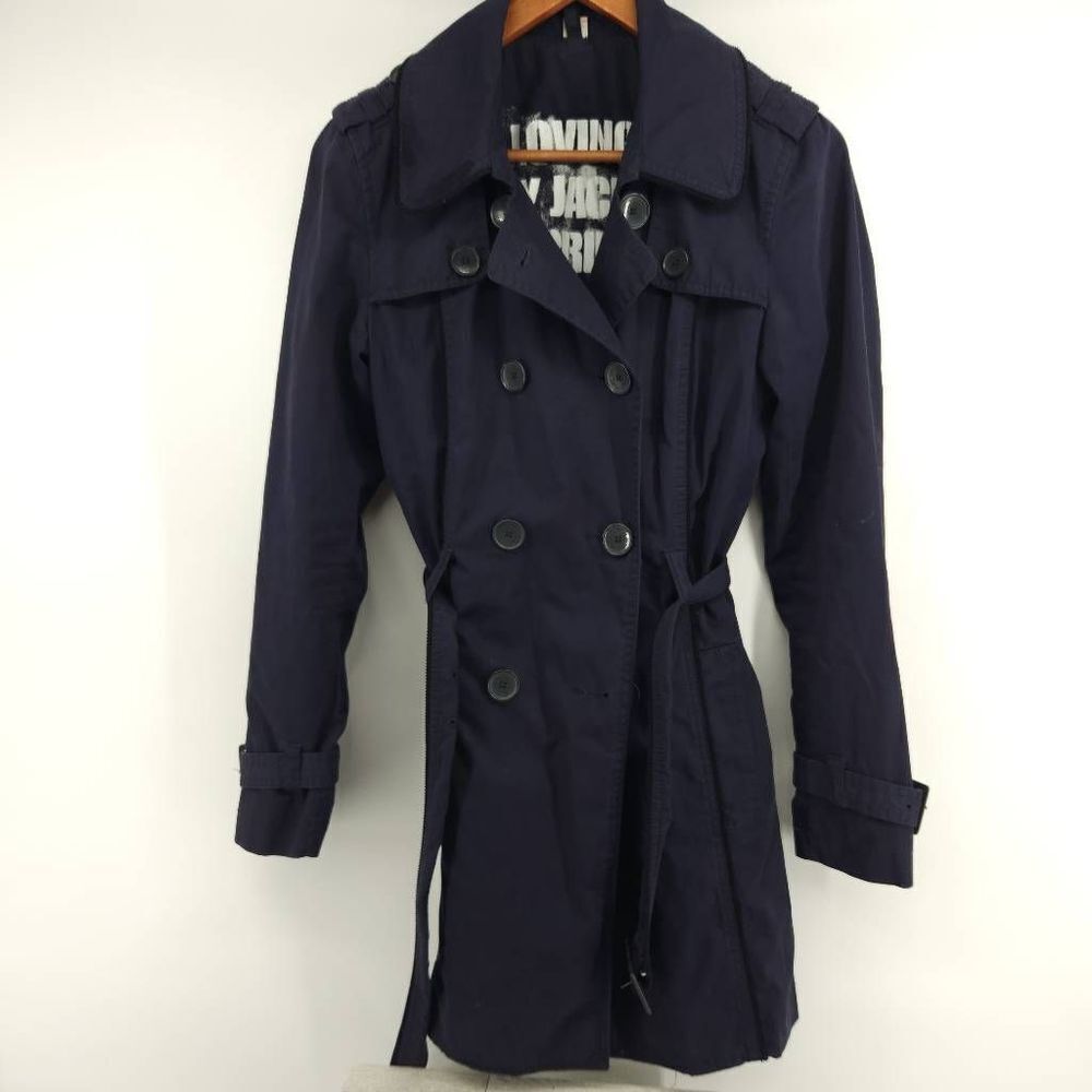 Qs By S.Oliver Navy Belted Button Trench Coat Women's Size 4